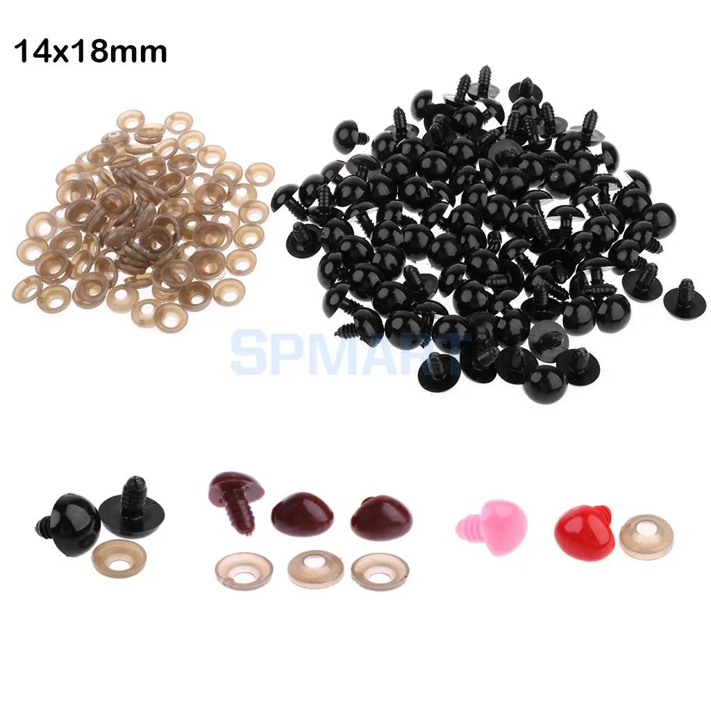 100 Pieces 14x18mm Triangle Safety Nose with BACKS for Teddy Bear Doll DIY Making Crafts - 4 colors