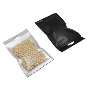 

100Pcs Back Black Front Clear Plastic Aluminum Foil Ziplock Packing Bag with Hang Hole Resealable Food Electronics Zipper Pouch