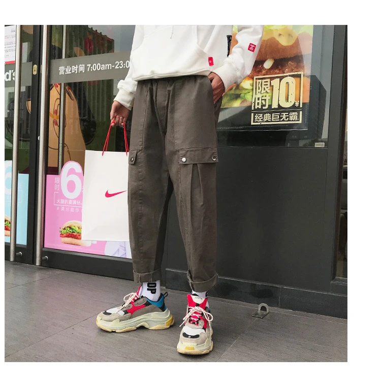 2018 Корейский осень Мужская мода прилив комбинезоны Широкие штаны эластичный пояс свободные Повседневное зеленый/хаки/черный свободные