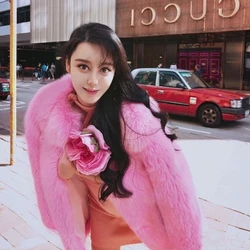 MESHARE New Style High-end Fashion Women Winter Round Neck Faux Fox Fur Coat
