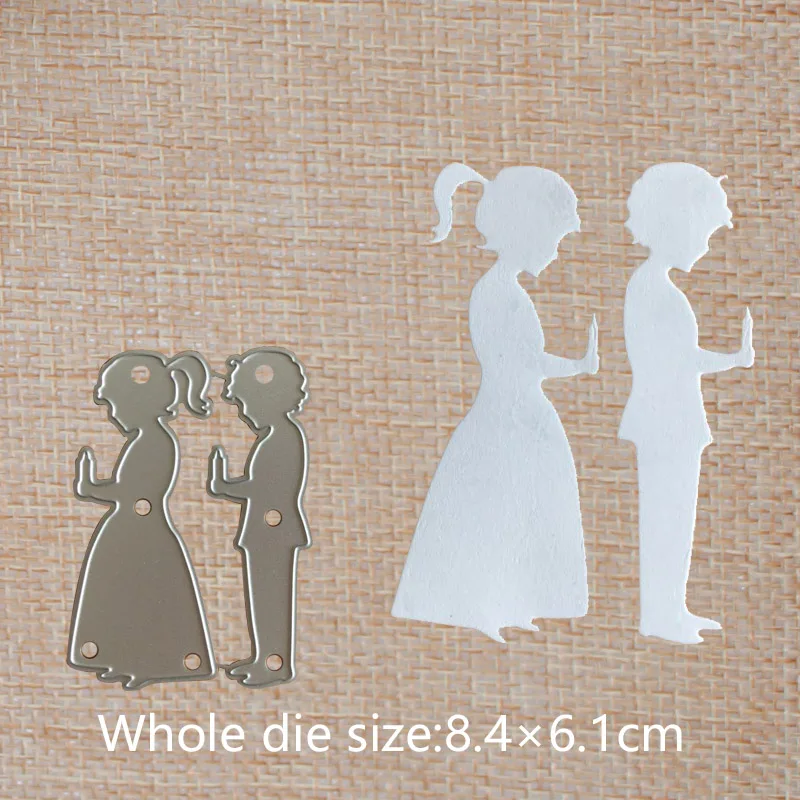 

Boy and girl holding a candle Metal Cutting Dies DIY Decorative Scrapbooking Craft Card Stencils 84*61 mm