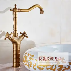 Бесплатная доставка двойной ручкой бамбук античная кран с высоким качеством латунь ванной бассейна раковина кран горячая холодная