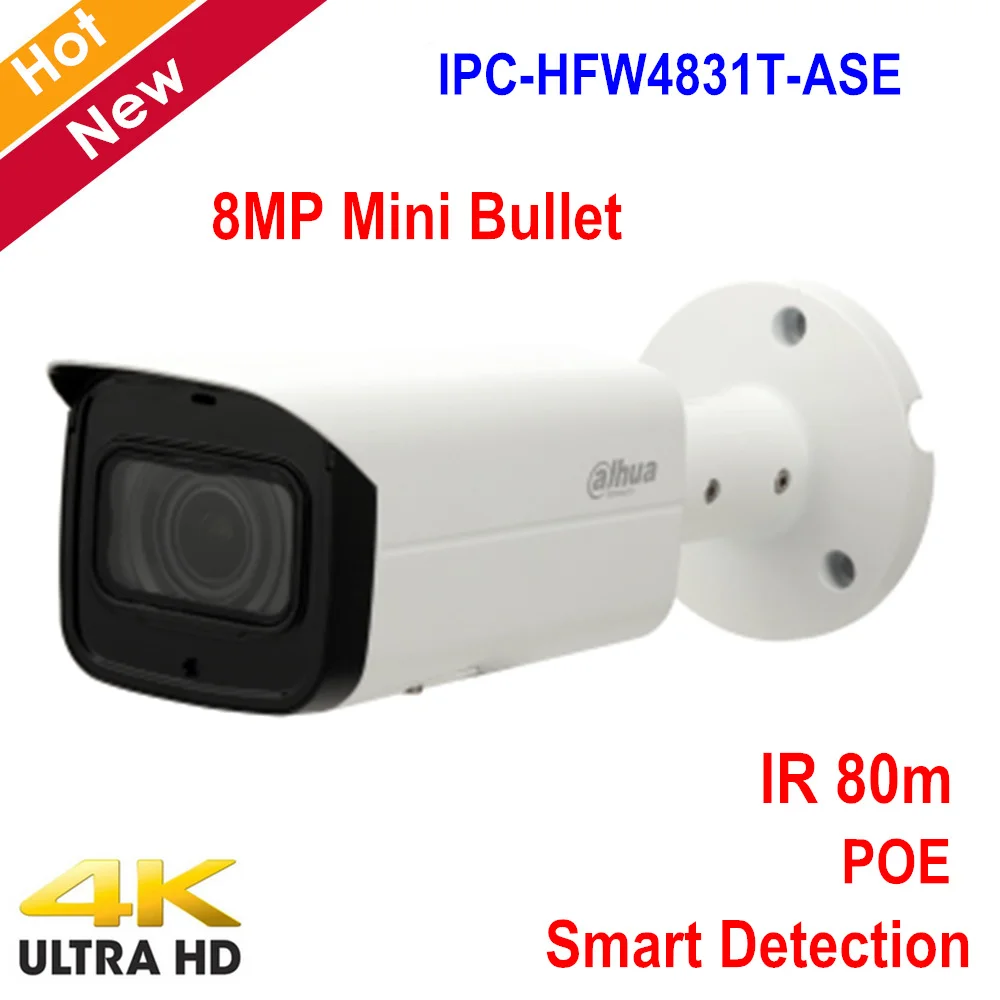 Dahua English 8MP IP Camera WDR IR Mini Camera H.265 Smart Detection supported WDR Day/Night IR 80M Bullet Network Camera