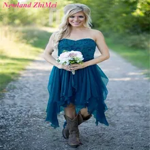 Cheap Short Bridesmaid Dresses Custom Made Sweetheart Lace Chiffon Girl Party Dress for Wedding