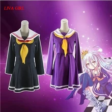 No game no life cosplay Shiro costume halloween women clothes carival dress wigs sailor suit Japanese school uniform