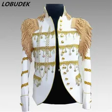 Мужская белая куртка верхняя одежда; куртка; пальто для выступление певицы-танцовщицы ночной клуб бар жениха Мужские бар моды для мужчин с принтом в виде лепестков цветка