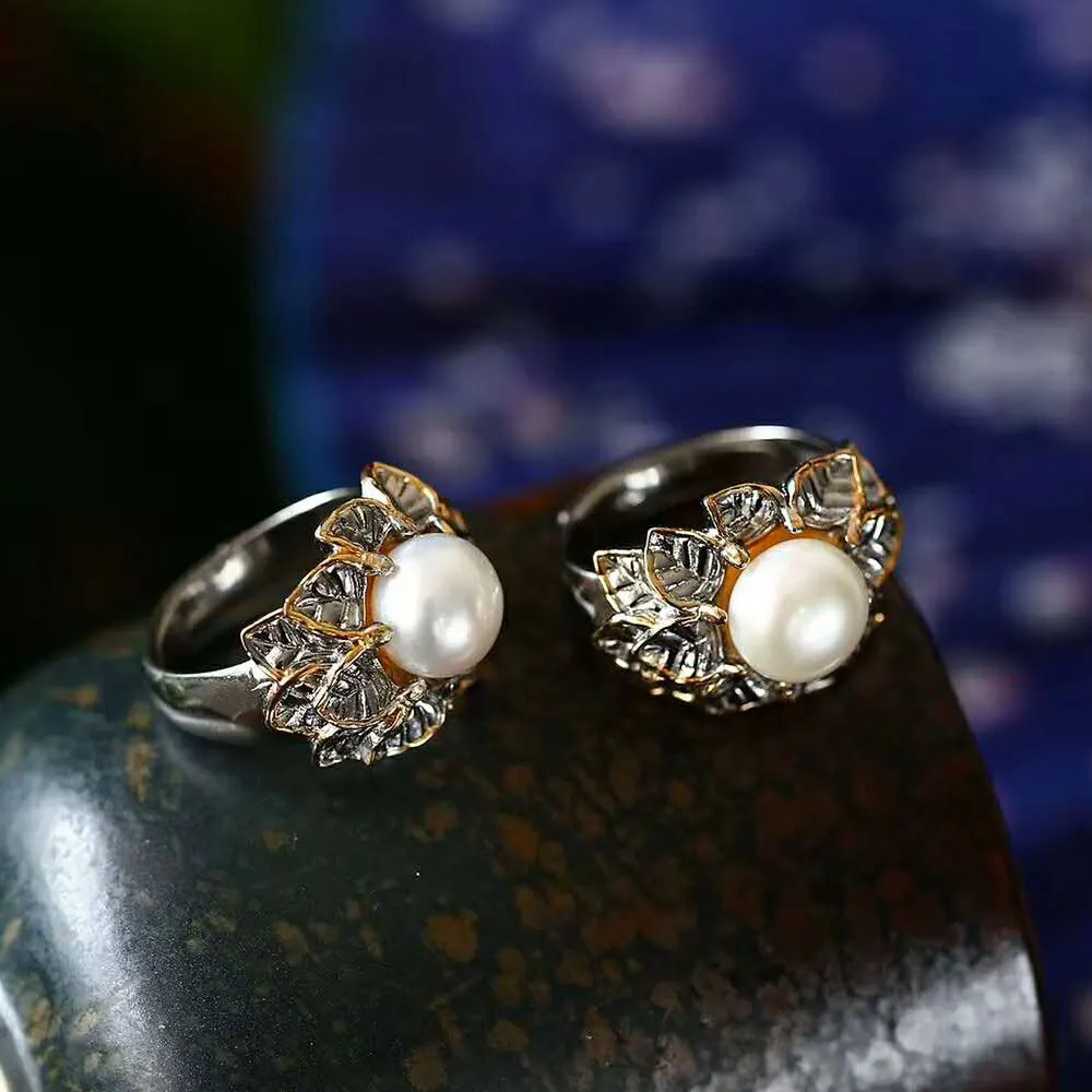 

RADHORSE 925 Silver Rings for Women Fine Jewelry Pearl Twelve pieces Foliage Modeling Sterling Silver Ring Adjustable Ring