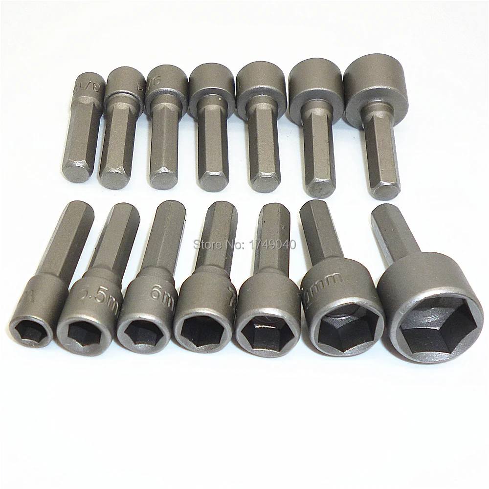 

14pcs Power Nut Driver Set Metric SAE Standard Socket Wrench 1/4" Hex Shank Power Tools for Power Drills and Impact Drivers