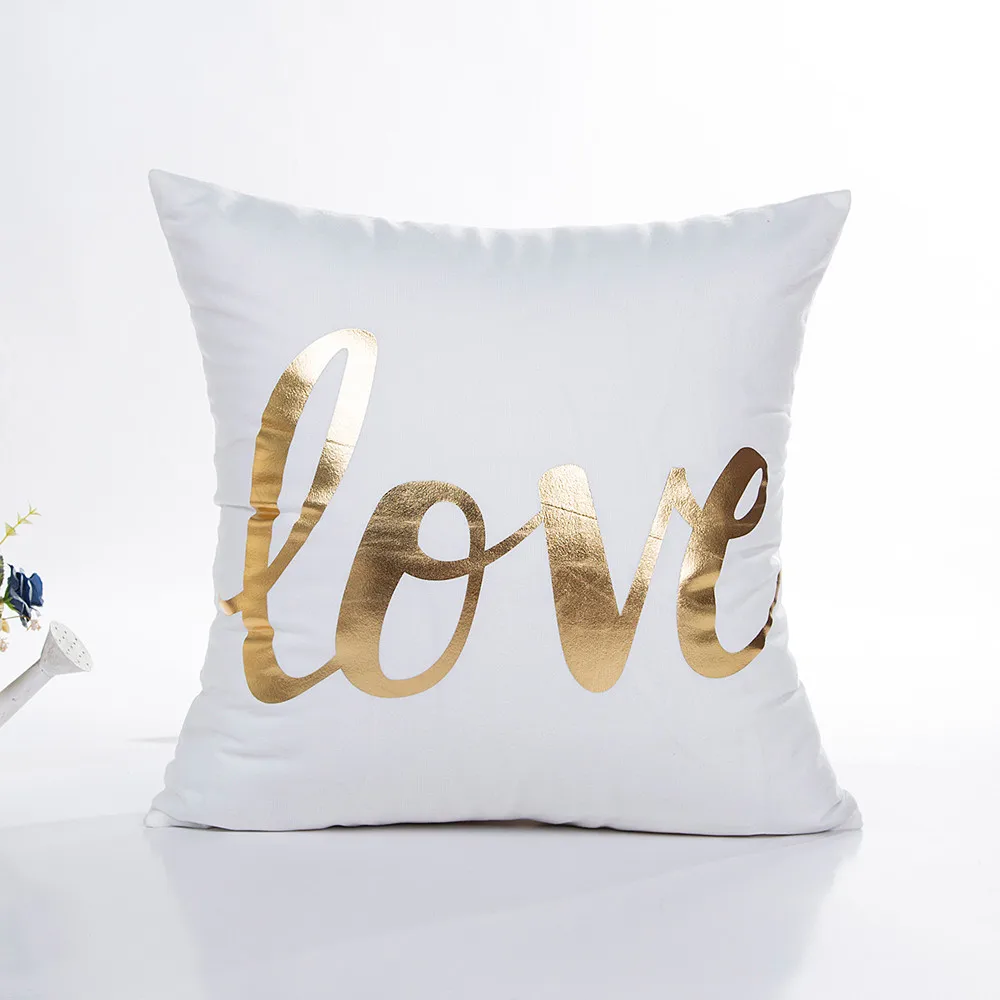 New Luxury Gold Foil Printing Cover of Pillow Soft Waist Throw Pillow Cover Home Gold and white Color Case PP23