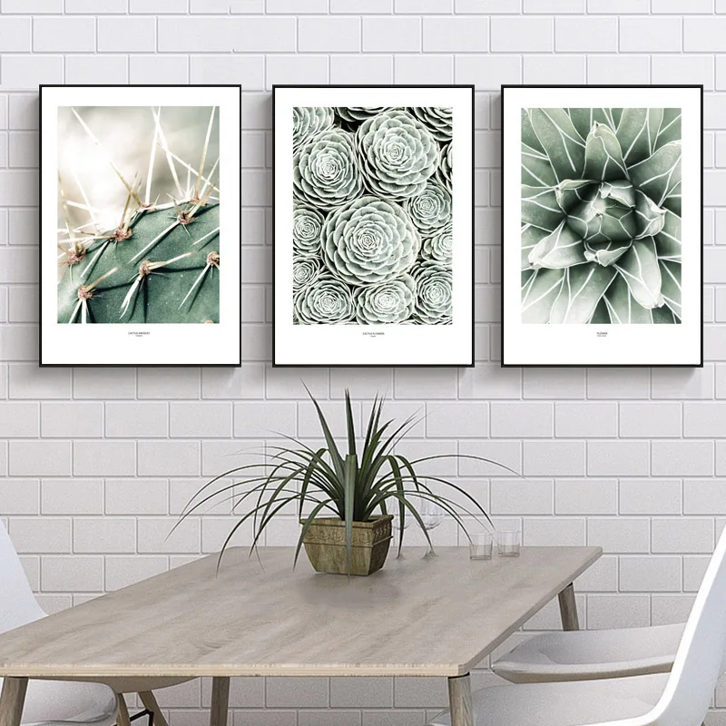 Green Plants Cactus Wall Pictures For Living Room Wall Art Canvas
