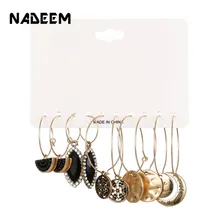 Ретро выгравированы монета Луны Lover серьги-гвоздики комплекты Винтаж 5 пар/компл. Античная золотая медаль вечерние Для женщин серьги классические украшения