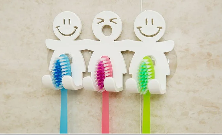 1 шт., божья коровка, присоска для детей, держатель для зубных щеток, крючки на присоске для зубной щетки, набор для ванной комнаты, красный, желтый, синий, зеленый - Цвет: Cute Smiley Face