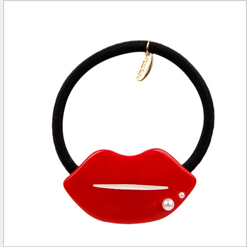 Hot cellulose acetate Sexy Lips Elastic Hair Rope Women Hair Ties