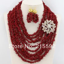 Rhinestone Цветок Африки Ювелирные наборы 10 рядов коралловый комплект ювелирных изделий Красный Свадебные невесты Цепочки и ожерелья комплект cj110