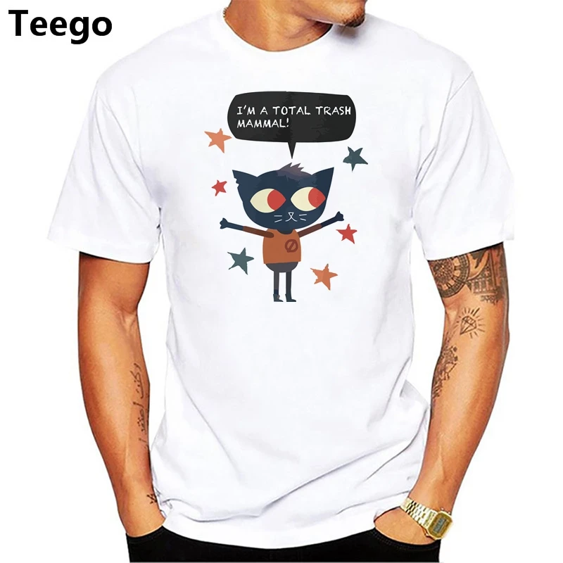 Trash Mammal Night in The Woods print Men's White Tshirt Tees Clothing