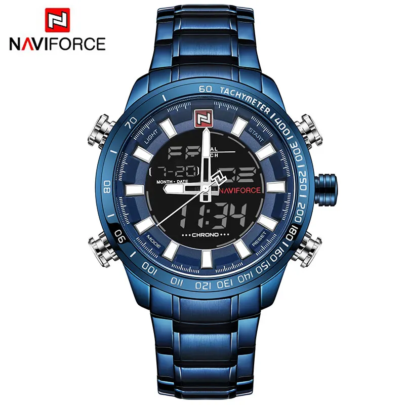 NAVIFORCE Luxury Brand Men Military Sport Watches Men's Digital Quartz Clock Full Steel Waterproof Wrist Watch relogio masculino - Цвет: BEBE
