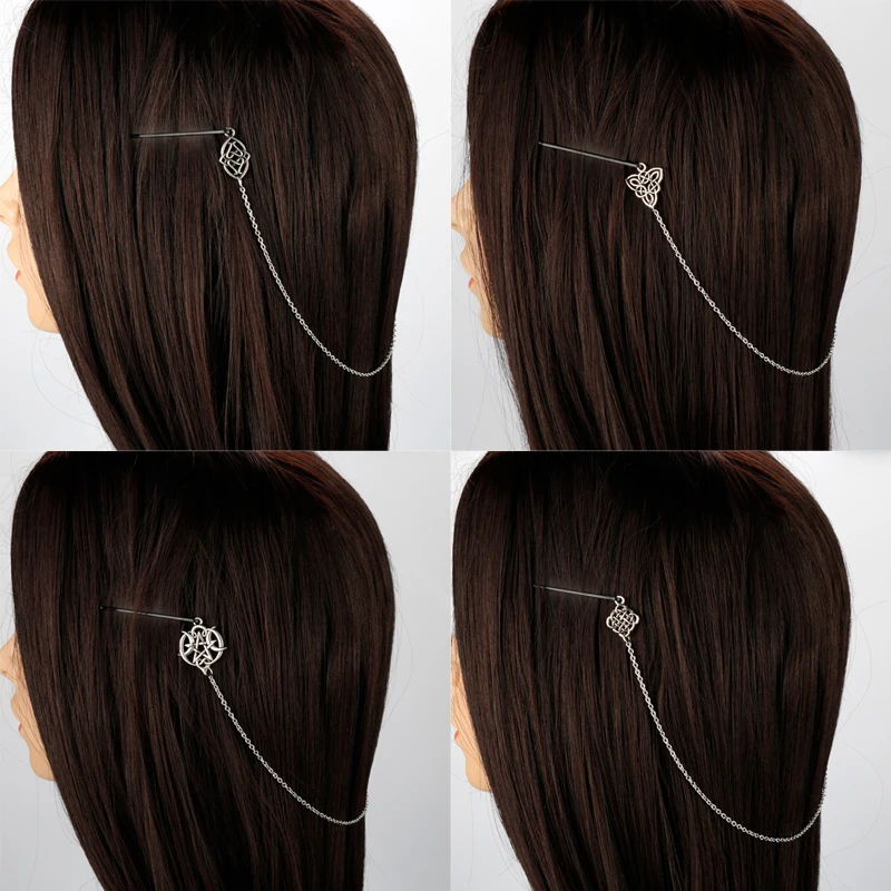 

Viking Celtics Knot Hair Accessories Norse Hair Pin Vintage Silver Moon Star Hair Clip for Women Longhair Decorat Hair Chain