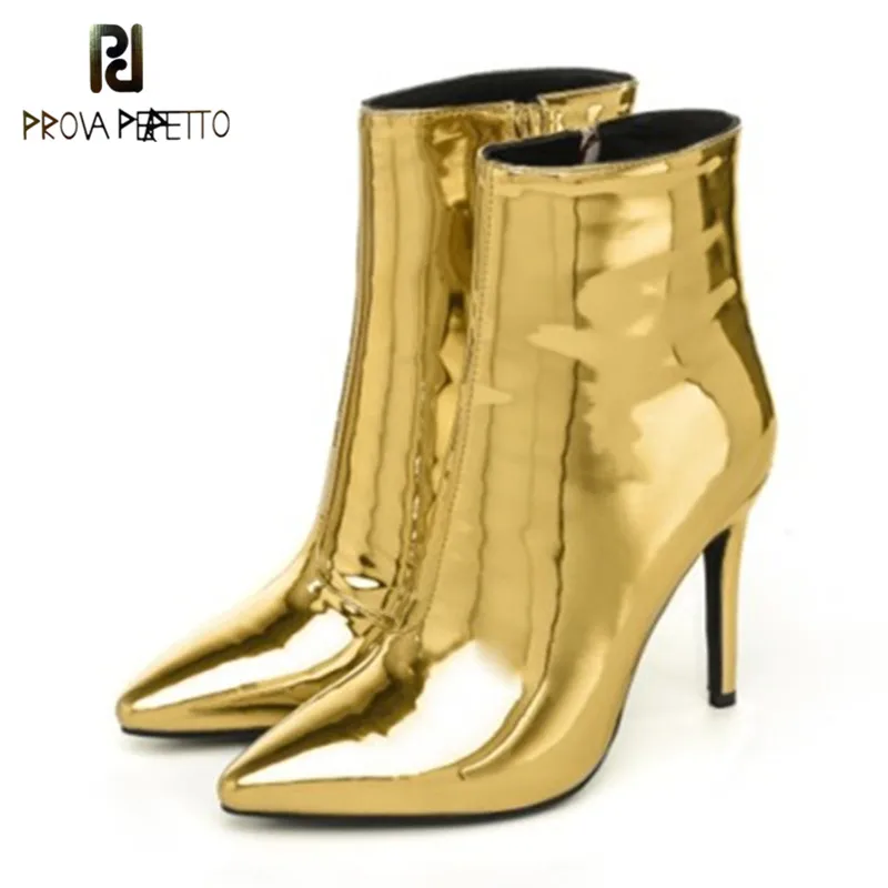 

Prova Perfetto 2018 Dress Shoes Mujer Thin High Heels Ankle Boots Pointed-toe Luxury Gold Bling Sexy Stiletto Women Pumps Botas