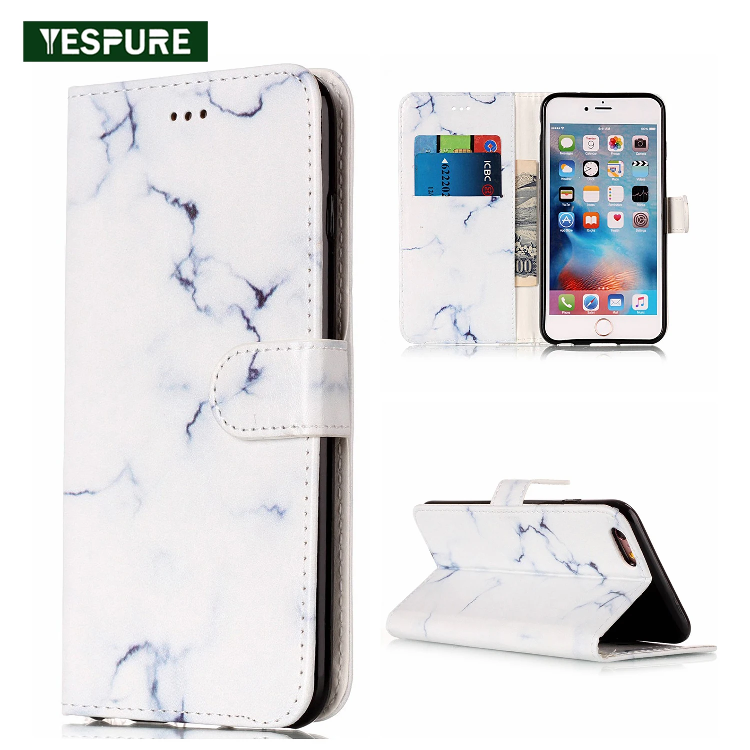 YESPURE Marble Phone Case Cover for Iphone 7 Case PU Flip