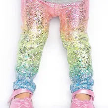 Модные радужные блестящие леггинсы с блестками для маленьких девочек; брюки; обтягивающие штаны принцессы