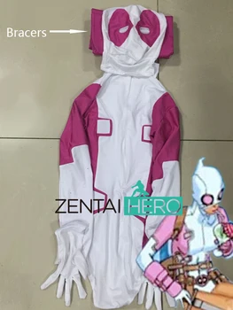 

Free Shipping DHL Gwen Pool Cosplay Gwen Deadpool Costume Pink Deadpool Leotard For 2017 Halloween Superhero Costume 16091801