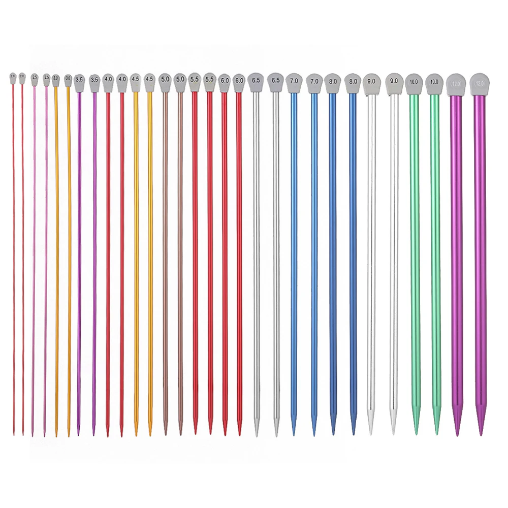 

2Pcs/set 35cm 2.0-12mm Aluminum DIY Weaving Tool Single Pointed Knitting Needles Pins Straight Long Sweater Scarf Needle