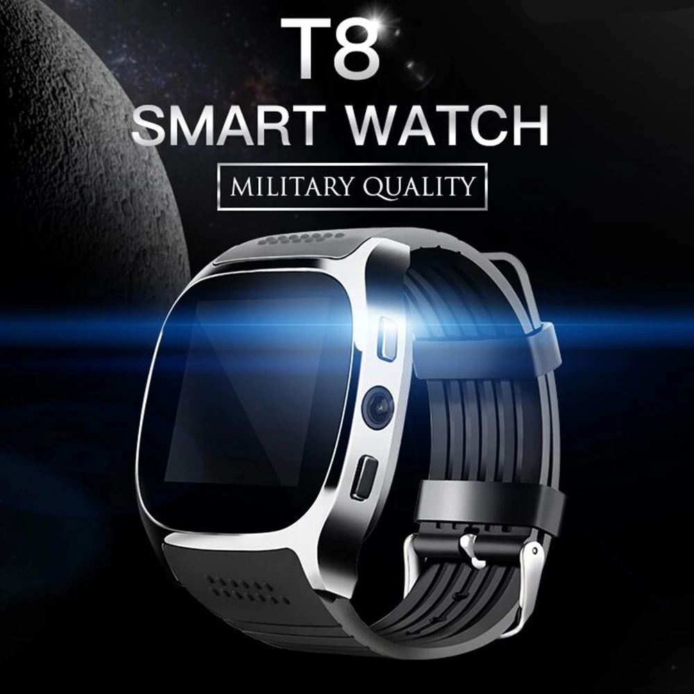 T8 Смарт-часы bluetooth Поддержка Facebook Whatsapp SIM TF карта вызова с камерой Smartwatch для Android телефона Бесплатная доставка