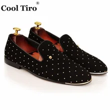 COOL TIRO Black sheepskin spikes metal head Men Smoking Slippers male High quality Handmade wedding and party loafers shoes