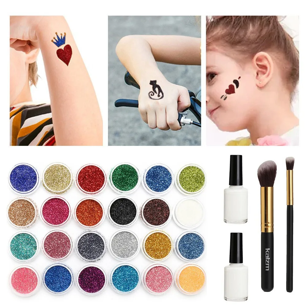

Best Deal ! 2019 New 24 Glitter Colors Tattoo Kit Make Up Body Glitter Body Art Design For People Body Painting Glitter Powder