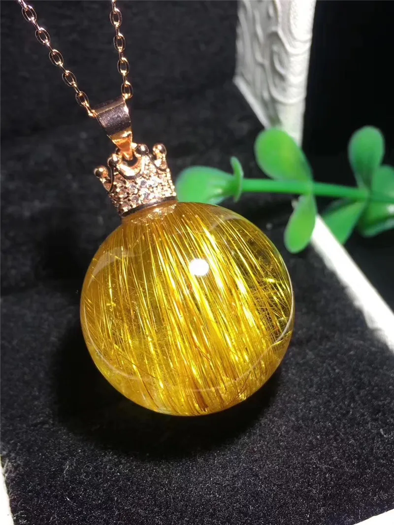 Natural Gold Rutilated Quartz Titanium Pendant (1)
