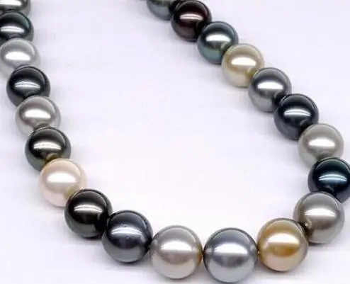 

~~ bjc>>Natural Tahitian genuine white gold black gray round pearl necklace Discount AAA