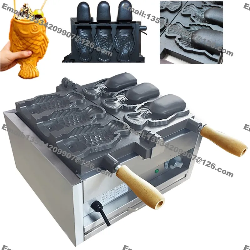

Free Shipping Commercial Use 110v 220v Electric Big 3pcs Ice Cream Taiyaki Fish Waffle Maker Machine Baker Iron
