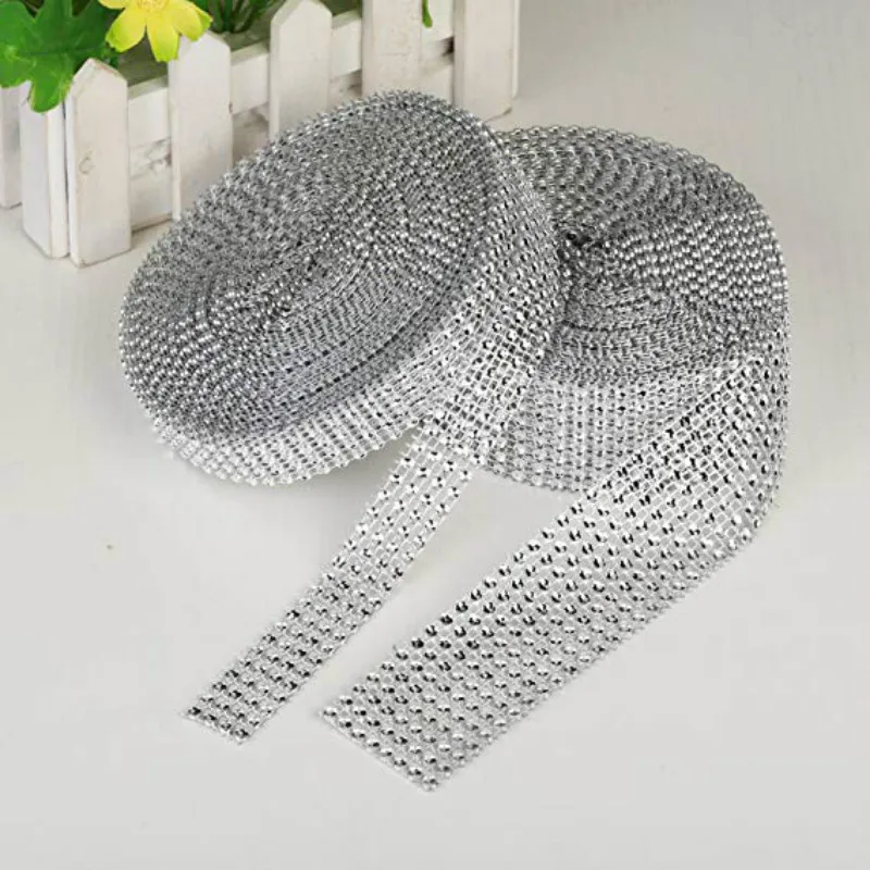 10 Yards Diamond Rhinestone Ribbon Mesh Wrap Wedding Party Floral Decorations