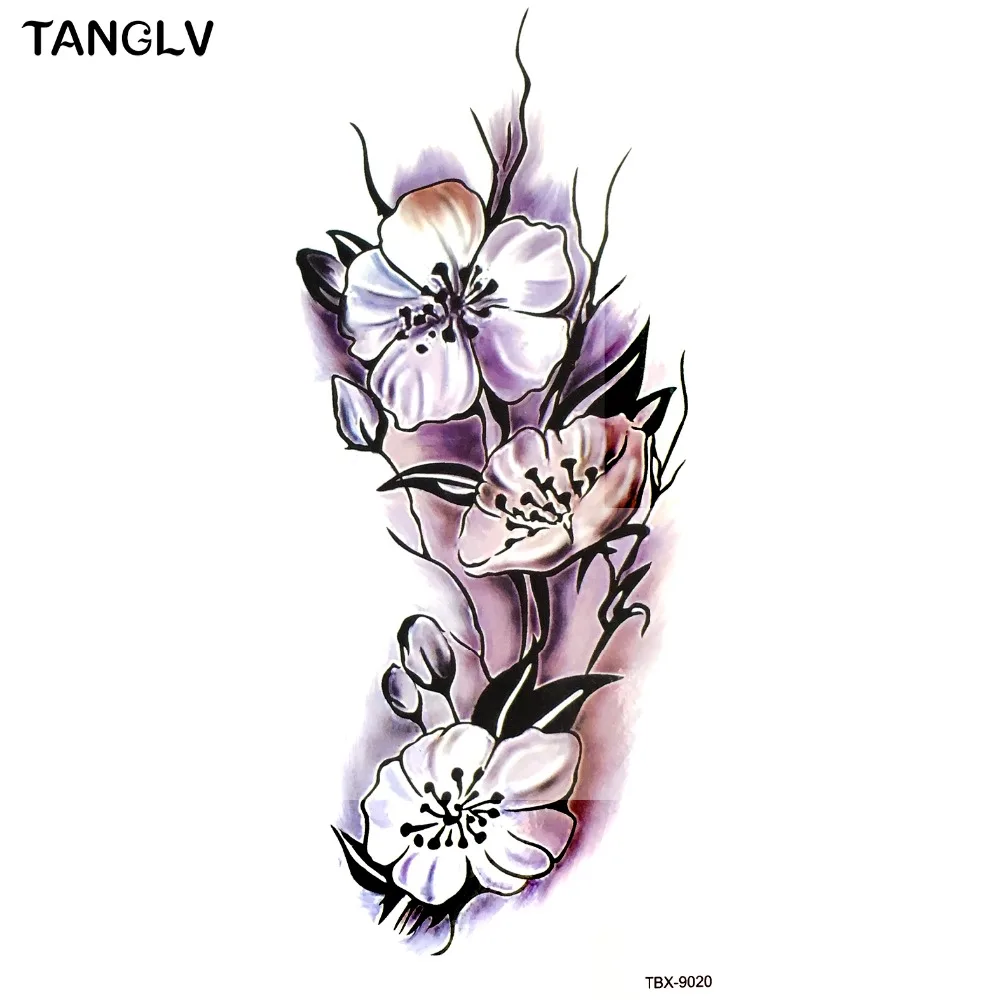 108 Flash Henné Tatouage Faux Temporaire Imperméable Manches Femmes Tatouages Autocollants Fleurs De Cerisier Rose Fleurs Bras épaule Tatouage In