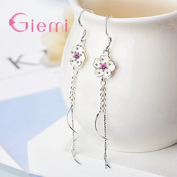 

Simple Elegent Fancinating Flower 925 Sterling Silver Tassel Drop Earrings for Women Anniversary Birthday Jewelry Gift