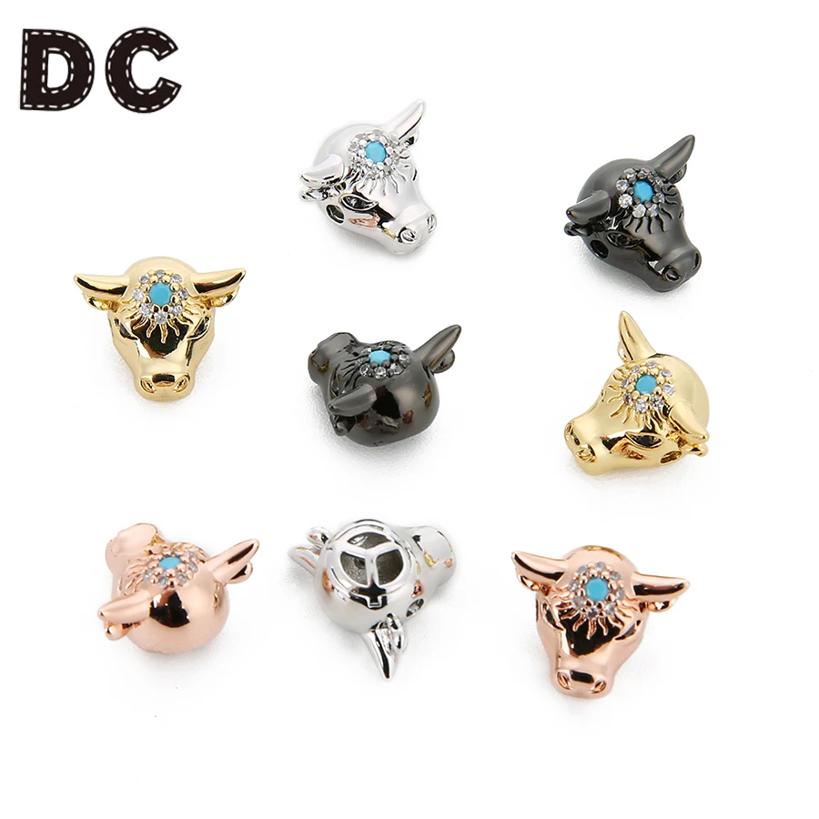 

DC 2pcs/lot 13.5*15mm Rose Gold Color Bull Head Charms Pendants for Bracelets Necklaces Copper pave CZ Craft DIY Jewelry Making