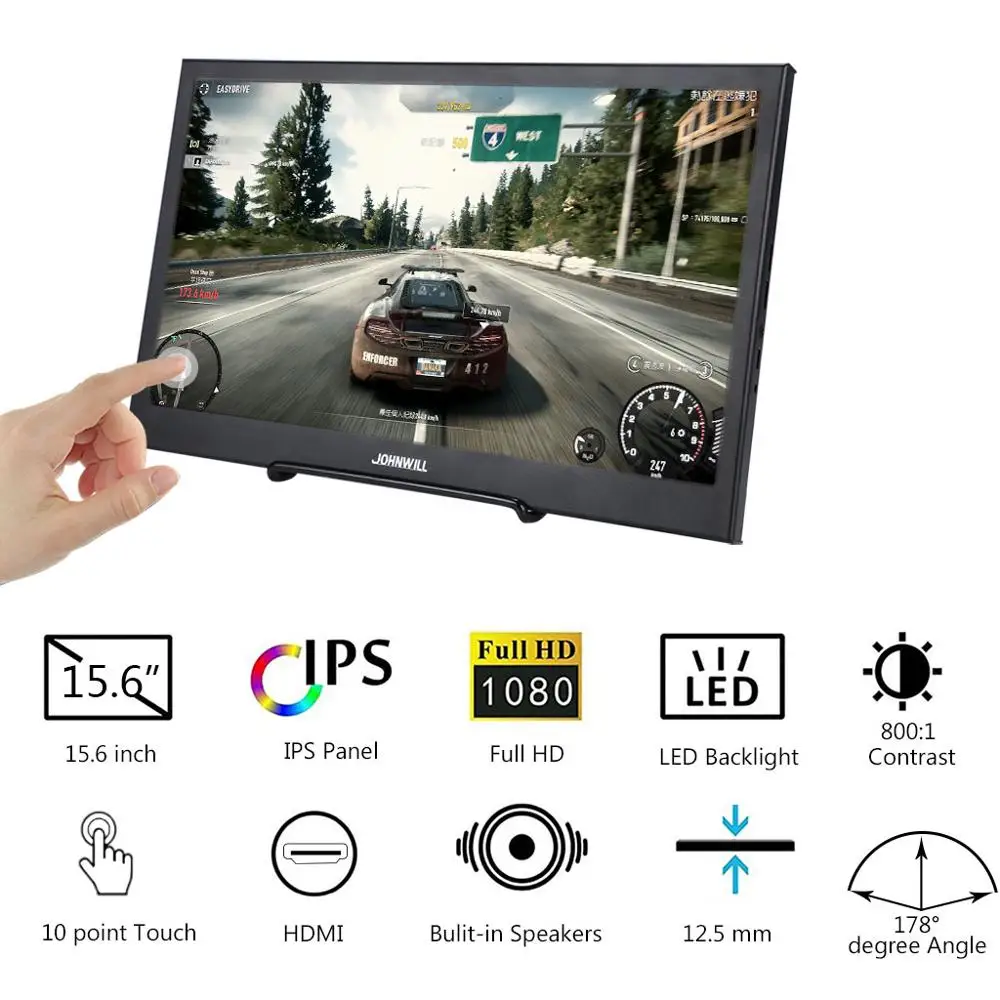 15,6 inch IPS display 1920*1080 Разрешение ПК HDMI ЖК-дисплей Сенсорный экран Толщина Портативный Дисплей для Raspberry Pi PS3 PS4 переключатель - Цвет: touch metal stand