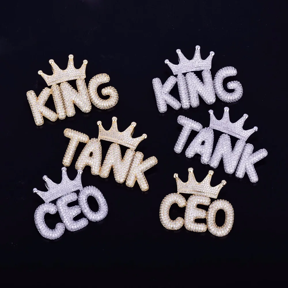 Корона маленький пузырь буквы ожерелья и кулон с 4 мм золото серебро теннисная цепочка пользовательское имя хип хоп ювелирные изделия