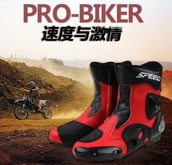 

Motorcycle Boots Pro biker SPEED Bikers Moto Racing Boots Motocross Leather Shoes Protective Gear A004 color White/Red/Black