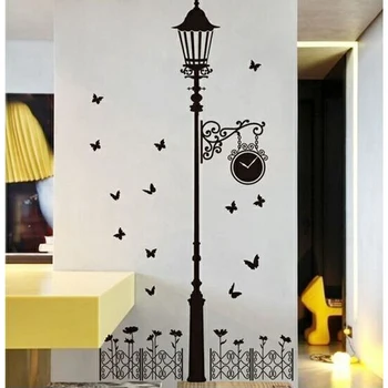 

SFDCNew removable vinyl wall stickers Street lamps and Iron fence diy home decor wall decals 60*90CM Black