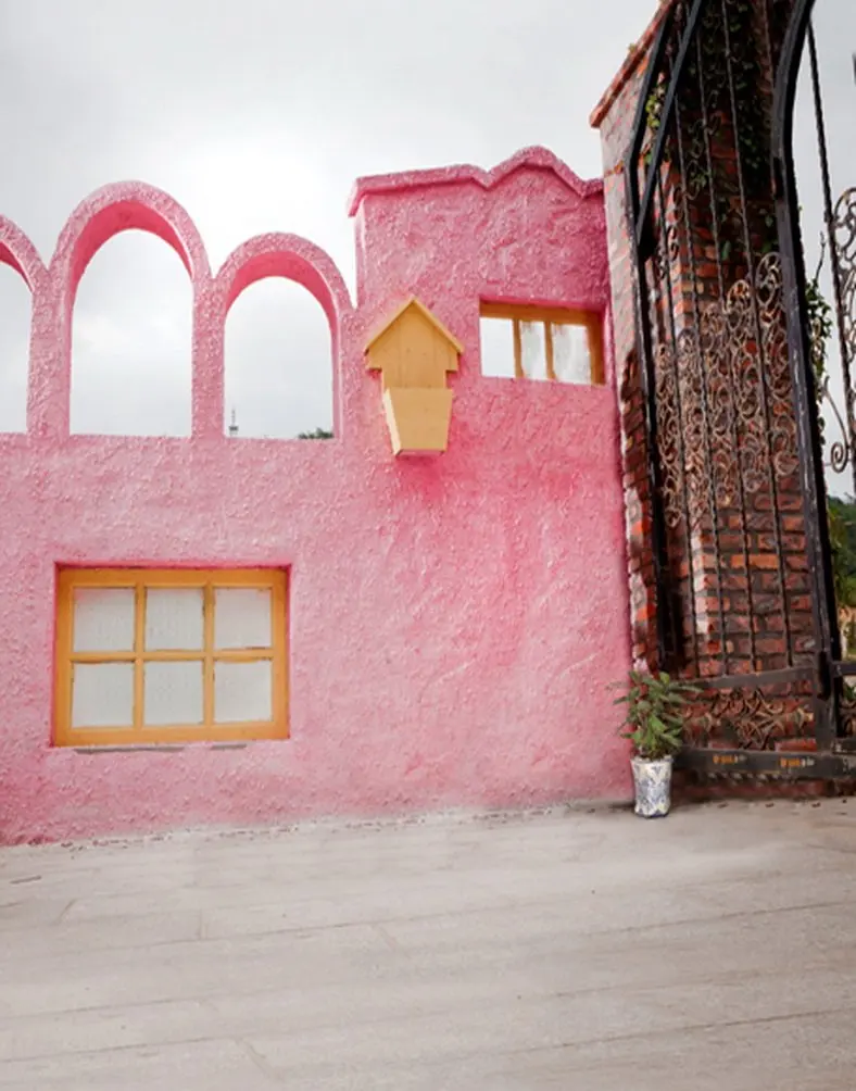 

5x7ft Pink House Wooden Floor Photography Backdrops Photo Props Studio Background