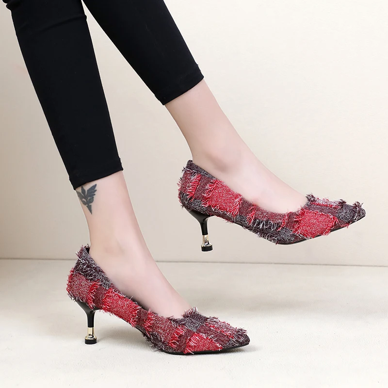 

2019 spring and autumn new women's single shoes Korean fashion pointed shallow mouth high heels 7 cm professional work shoes