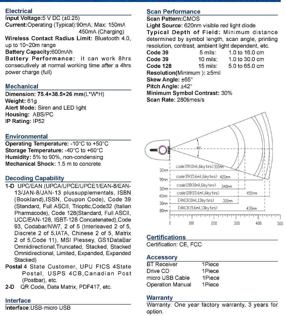 Swiftautoid SA BT570 Series 2D CMOS Wireless Bluetooth Barcode Scanner Specification__2