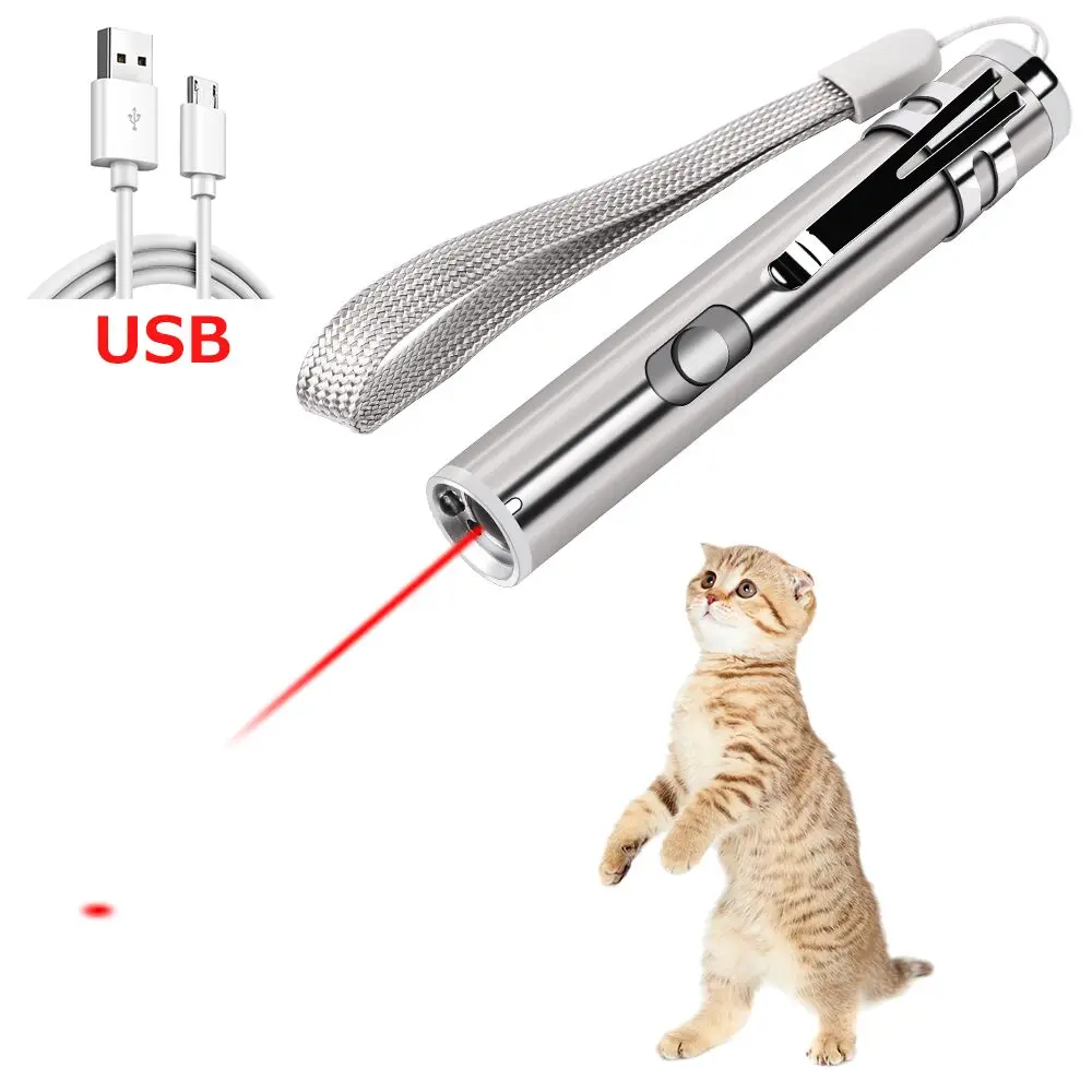 Portable Cat Chaser Toys 2 in 1 Multi Function Funny Cats Chaser Toy Interactive Pointer Stick LED Light Playing Training Tools