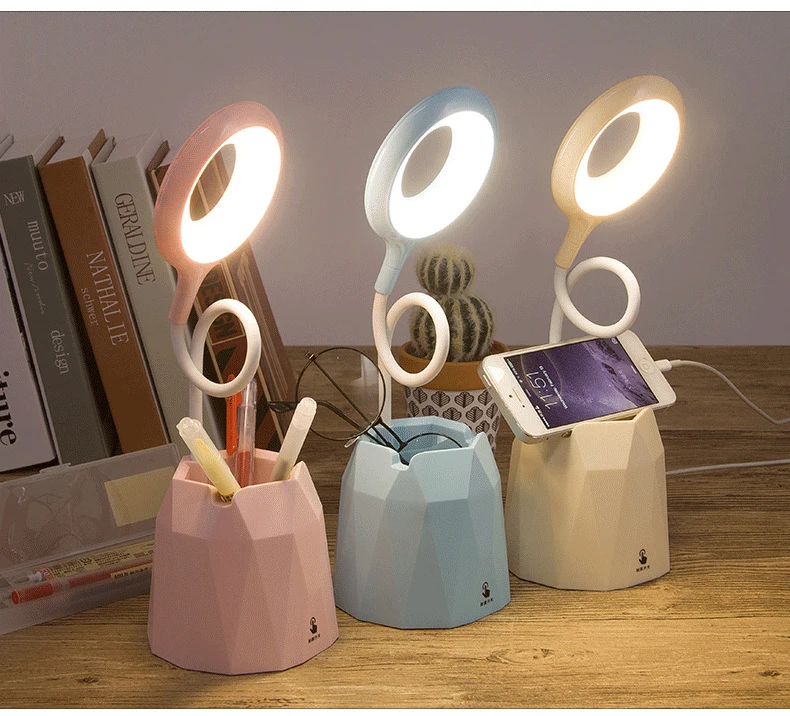 NEWKBO USB перезаряжаемая Светодиодная настольная Сенсорная лампа гибкий светильник для чтения с телефоном переносной держатель для ручек для детей