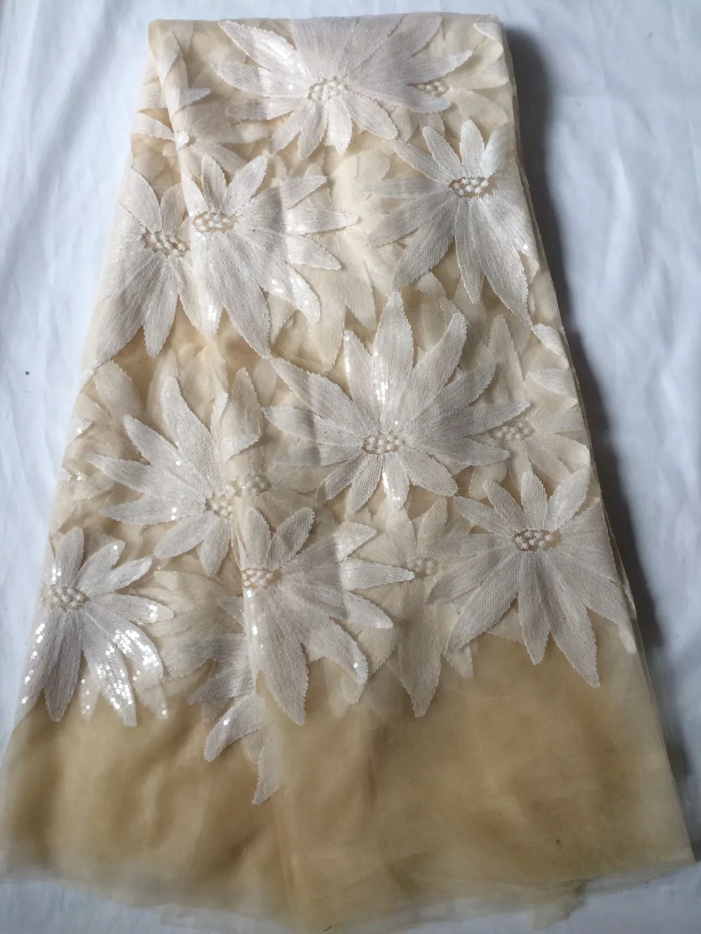 

( 5 yards/lot) African sequins Guipure lace fabric Cord Lace fabric with sequence for wedding dress CGL-72705