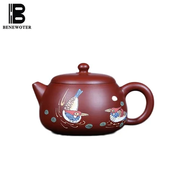 

230ml Authentic Yixing Purple Clay Teapot Hand Painted Pattern Mandarin Duck Zisha Pot Dahongpao Mud Teapot Black Tea Drinkware