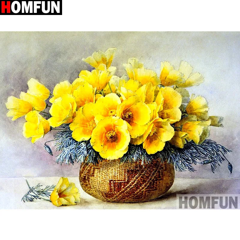 Алмазная живопись HOMFUN желтый цветок вышивка крестиком из квадратных/круглых