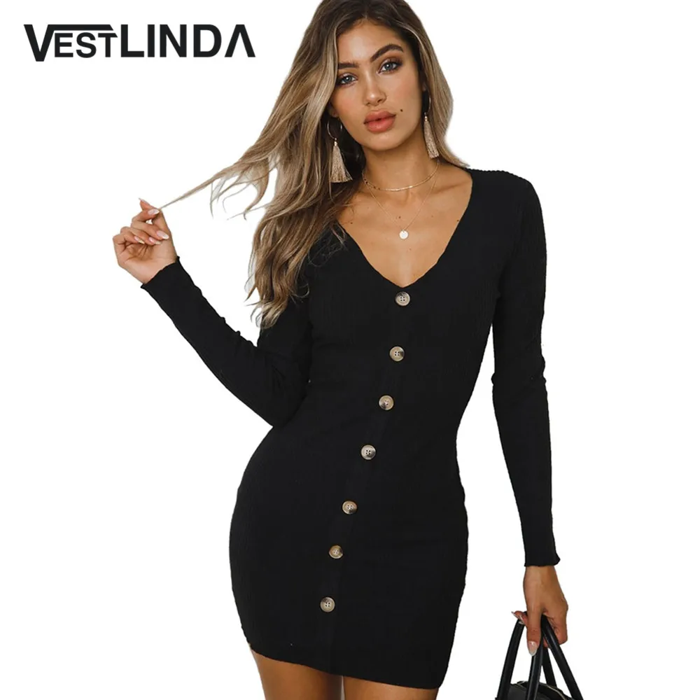 Женское облегающее платье VESTLINDA короткое мини-платье на пуговицах с v-образным