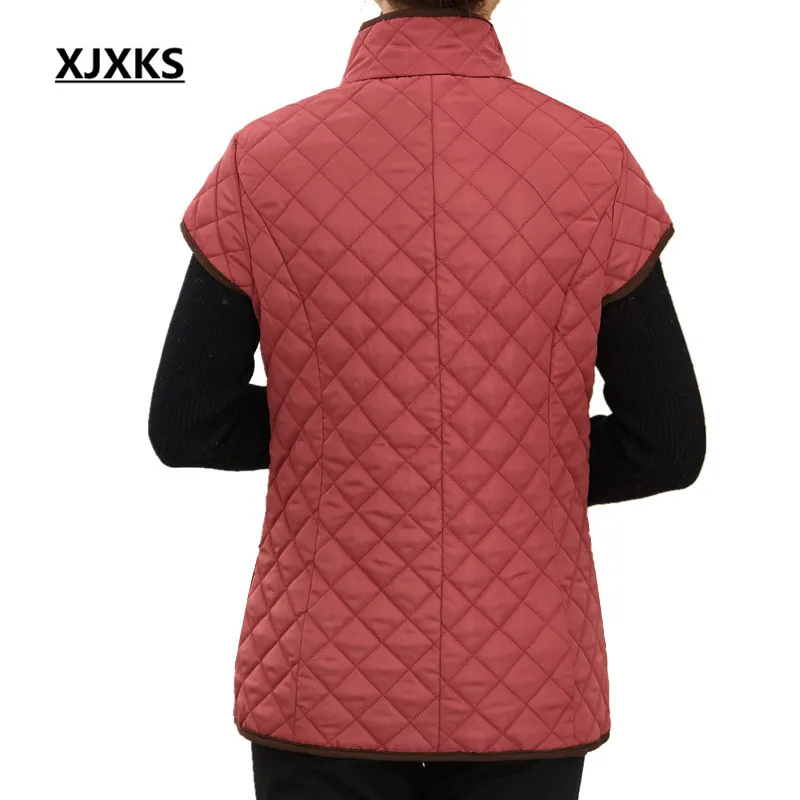 XJXKS, Новое поступление, жилет среднего возраста, теплый, плюс размер, с карманами, Женское пальто, осень, распродажа, повседневные, одноцветные жилеты